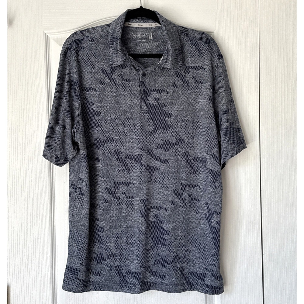 Walter Hagen Polo Shirt Mens Large Blue Camo Majors 11 Performance Golf